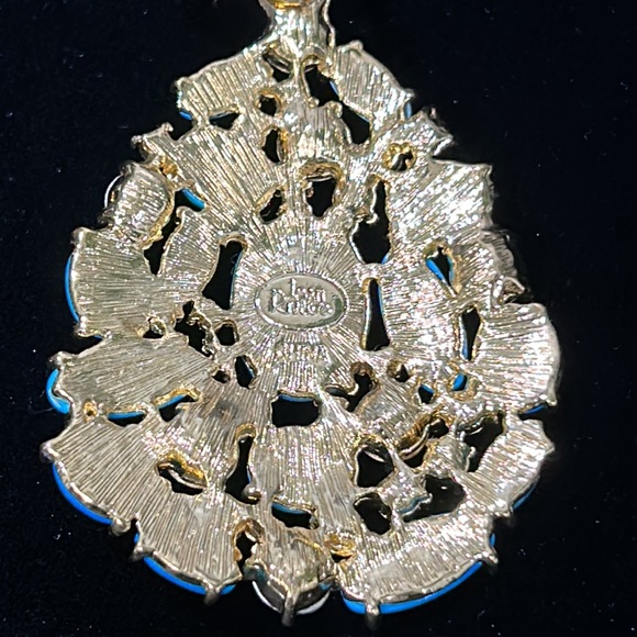 #4 Vintage Joan Rivers Pendant, Turquoise & Crystals Set in Gold,17" + 3" - Picture 4 of 9